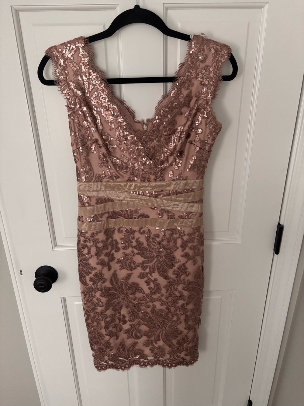 Tadashi Shoji Rose Blush Sequin Lace Midi Dress